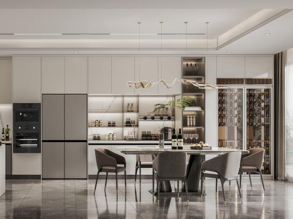 Armários de cozinha de aço inoxidável residenciais com acabamento bege