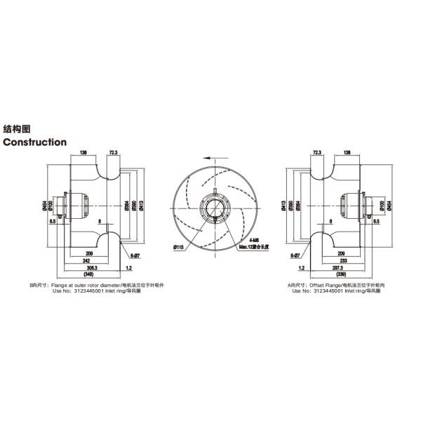 A AL-liga fã centrífugo de uma C.A. de 450 milímetros de baixo nível de ruído opera firmemente o fã