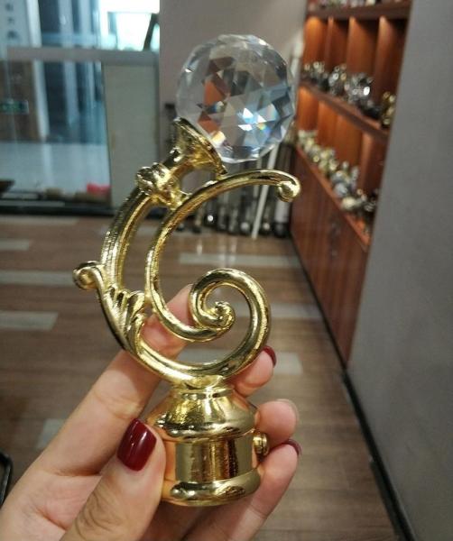 Wholesale crystal gold curtain pole metal finials curtain rod accessories for curtain rods