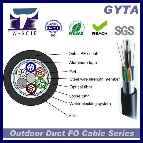 1-144 Core GYTA G652D Shielded Loose Tube Stranded Fiber Optic Cable Longer Life-span