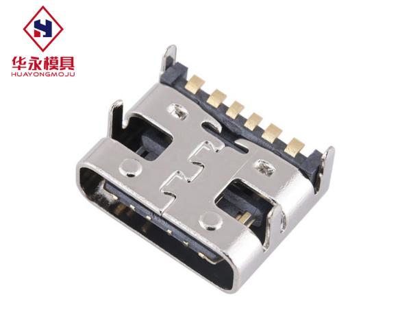 Copper Shell 20V 6 Pin Female USB Type C Connector