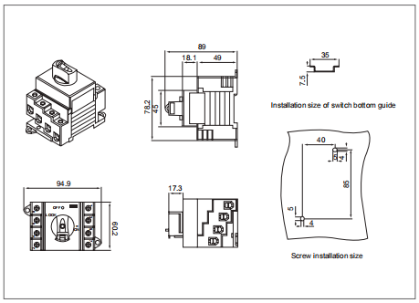 Durable 1500V 32A 2 Pole Rotary Isolator Switch