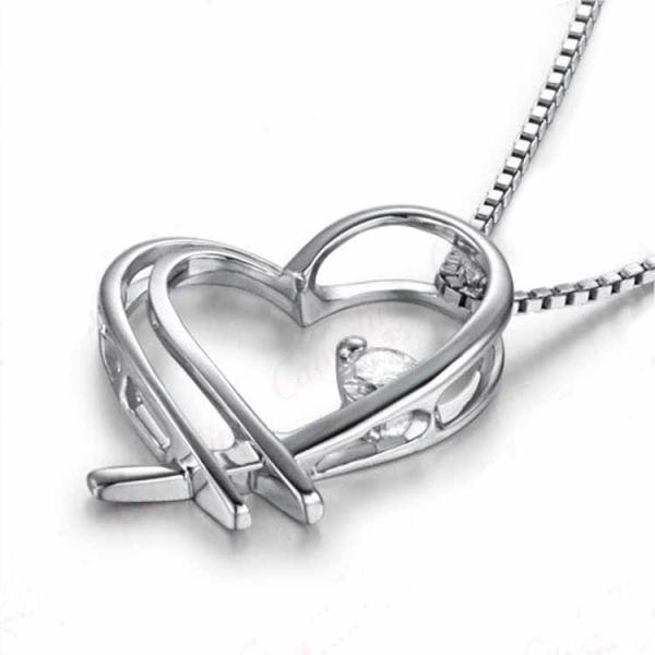 Women White Gold with Diamonds Love Heart Pendant Necklace (GDN015)