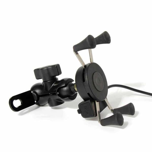 ABS Metal Clips Quad Lock Motorcycle Handlebar Mount With Charger 5V 2.1A