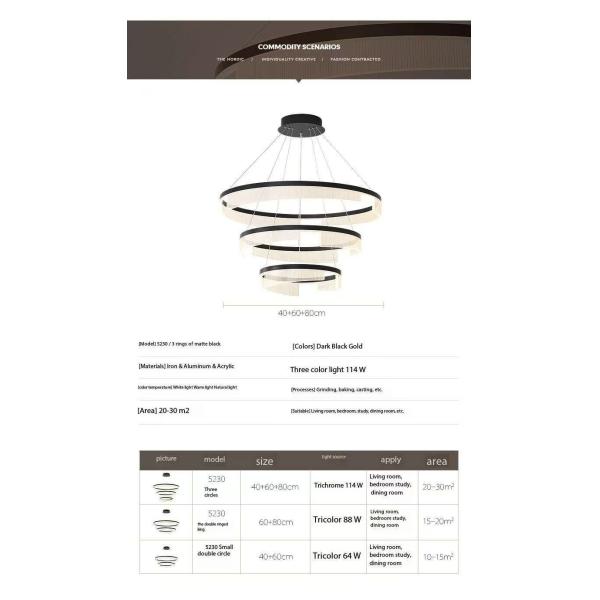 Three Ring Study Bedroom Acrylic Chandelier Beautiful Translucent Living Room Dining Room Chandelier