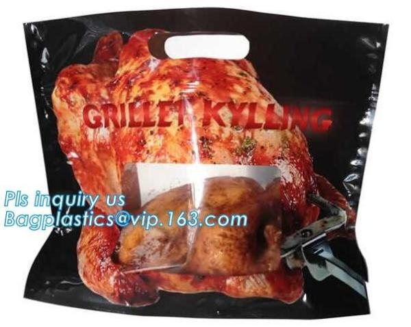 Anti Fog Hot Rotisserie Chicken Bags, Microwaveable Roasted meat Packaging Bag With Resealable Slider Zipper