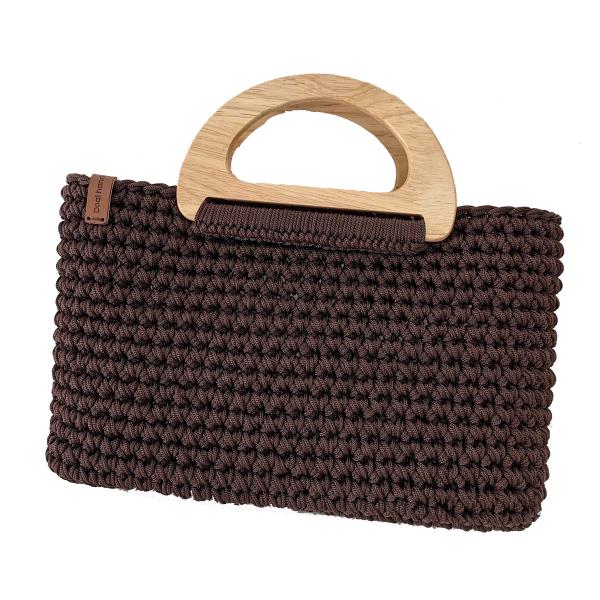 Natural Hemp Rope Crochet Hand Bag Woven With Wooden Handle OEM