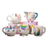 Costume animal cerâmico da caneca de café da novidade colorida pintado à mão bonito da caneca do unicórnio 3D para Unicorn Lover