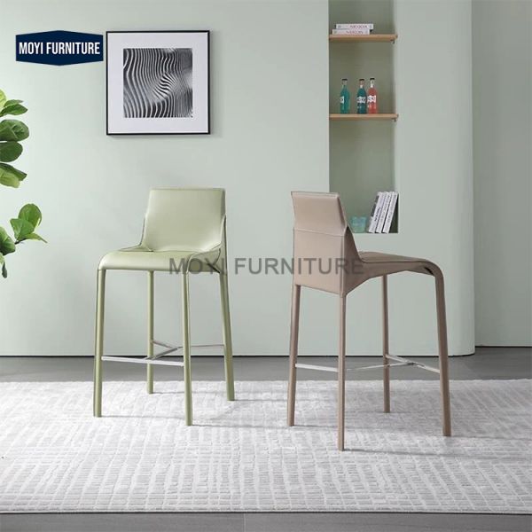 Bar Furniture Modern Italian High Foot Bar Stool with Barenia Leather Base Stainless Steel Kitchen Home Bar Club Seating