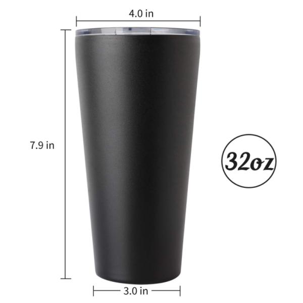 Commercial Black Long  Stainless Steel Tumbler 32oz   Stainless Steel Coffee Mugs