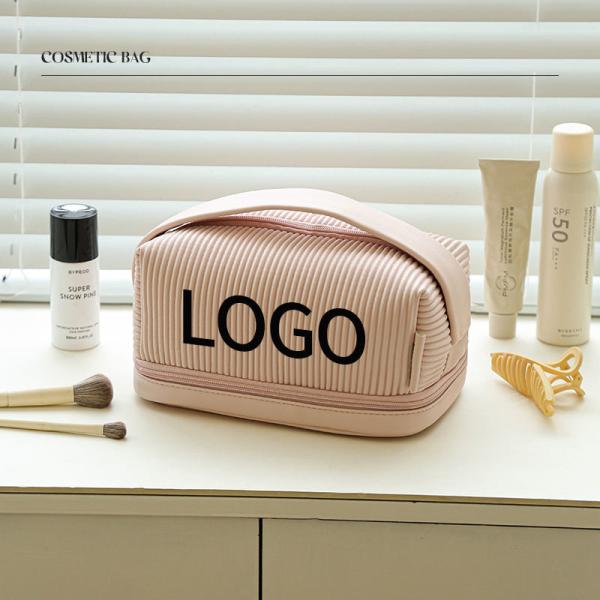 Custom Wholesale Double Layer PU Luxury High-End Travel Makeup Case Organizer Cosmetic Bags For Women