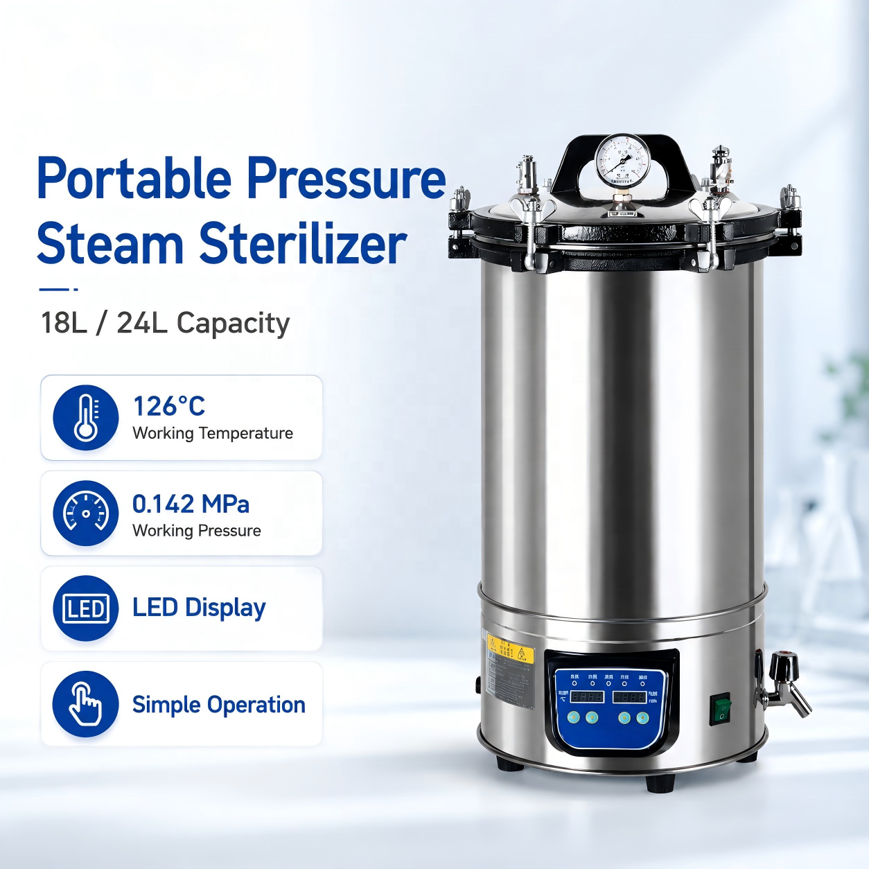 Cenlee 18L 24L Digital Portable Pressure Steam Sterilizer Portable Small Autoclave Sterilization Equipment