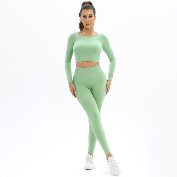 Seamless knit backless high-stretch long sleeve yoga suit sports running fitness two-piece female suit