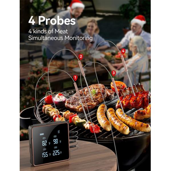 Момент времени 4 цифров зондов прочитал термометр мяса Bluetooth термометра мяса барбекю беспроводной