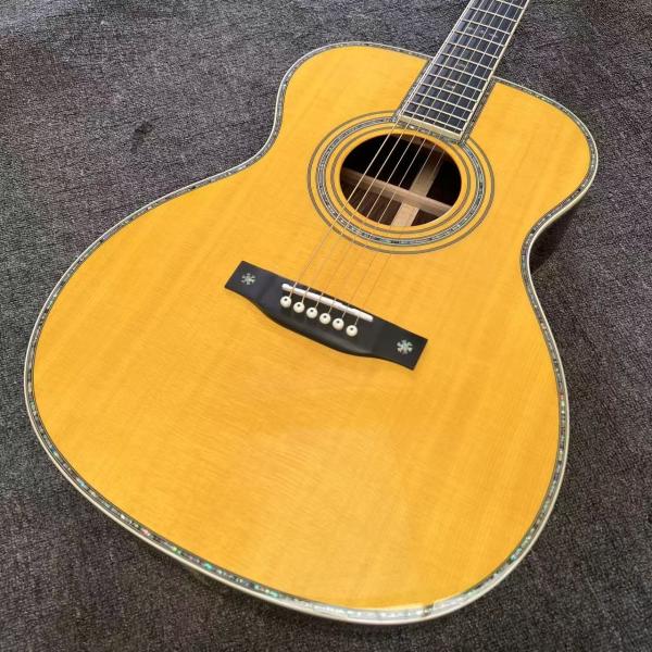 Custom Logo on Headstock, Solid Spruce OM Body Solid Rosewood Back Side Acoustic Electric Guitar Abalone Binding