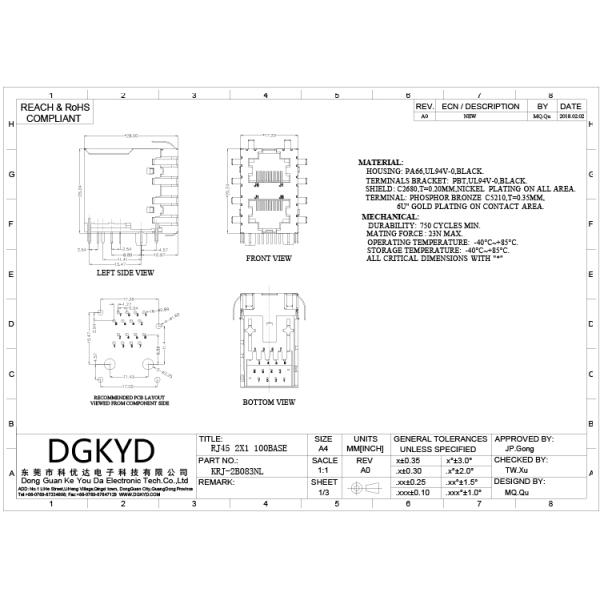 соединитель локальных сетей Magnetics RJ45 100Mb двойной гавани стога 2x1 модульного Джек