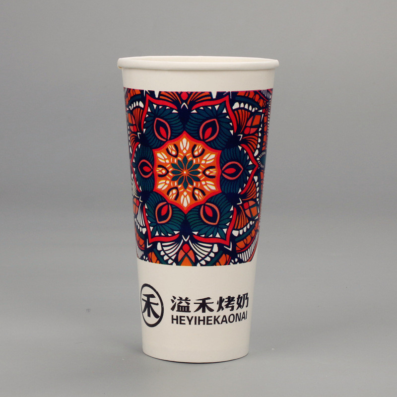 Single Wall Takeaway Paper Cup with Sleeves and Lids 32oz /1000ml Custom Coffee Plastic Free