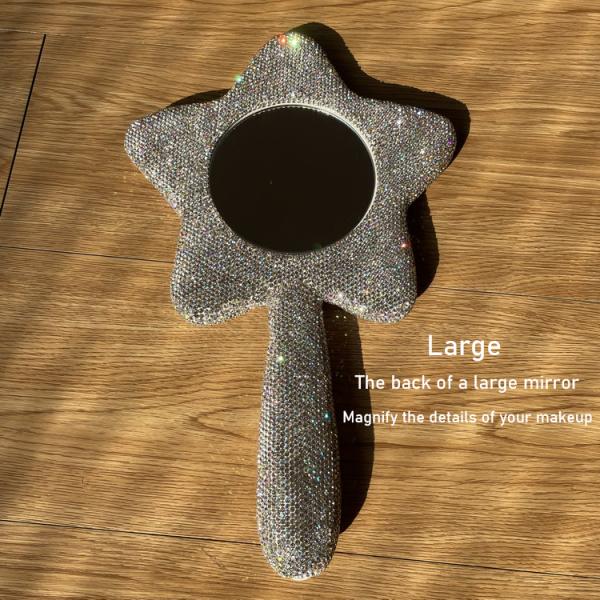 Long Handle Lighted Cosmetic Mirror Fashion Star Shaped Vintage Gold for Everyday