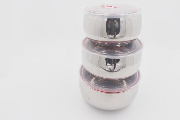 3 pcs Big size 16cm 18cm 20cm  round shape food preservation box stainless steel storage container set