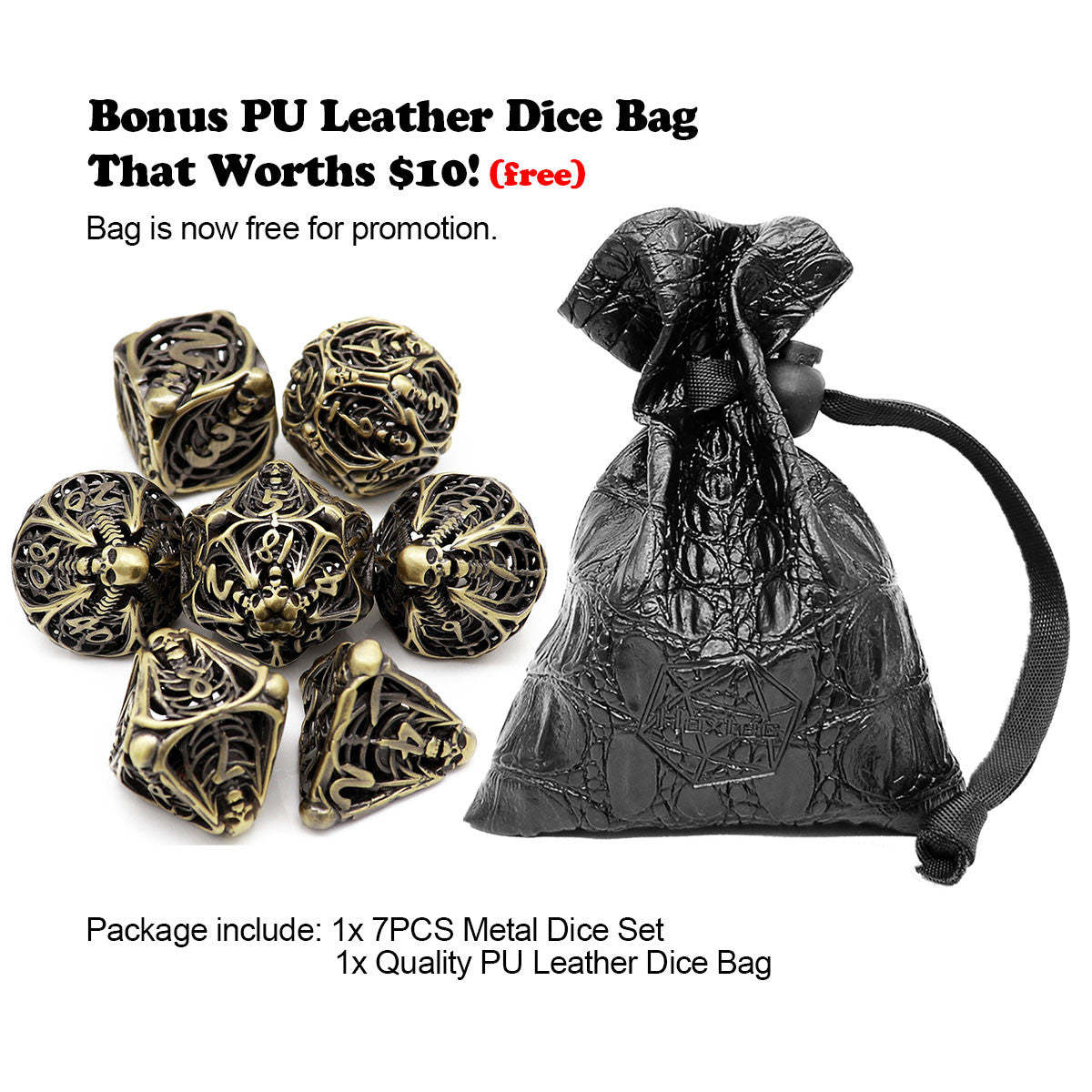 Archaize Dice with Antique Gold and Black Inscriptions, Engraved Numbers for Vintage Look, High Durability for Tabletop RPGs