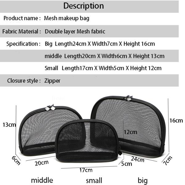 Portable small cosmetic bag girl web celebrity black double layer mesh transparent large capacity travel storage bags