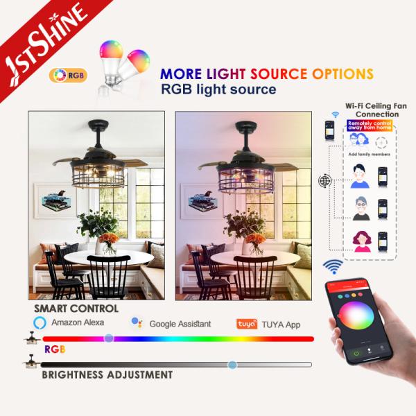 36 polegadas Cage de aço interior E27 * 3 lâmpada LED ventilador de teto invisível com lâmina retrátil