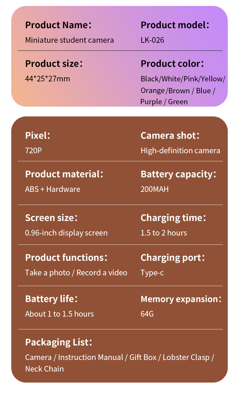 DLC 1080P HD Neck-Wearable Mini Camera - Flip Rotatable Lens, Flash & Filters & Selfie, Portable Fashion Accessory Camera