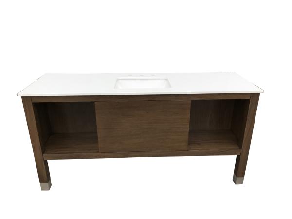 White quartz top American hotel Custom made oak wood veneer Wooden bathroom vanity base,bathroom cabinet for hotel
