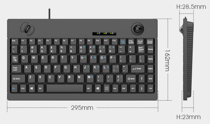 Super Compact Waterproof IP65 Industrial Plastic Keyboard with 88 Keys and Mini Trackball for Harsh Environments