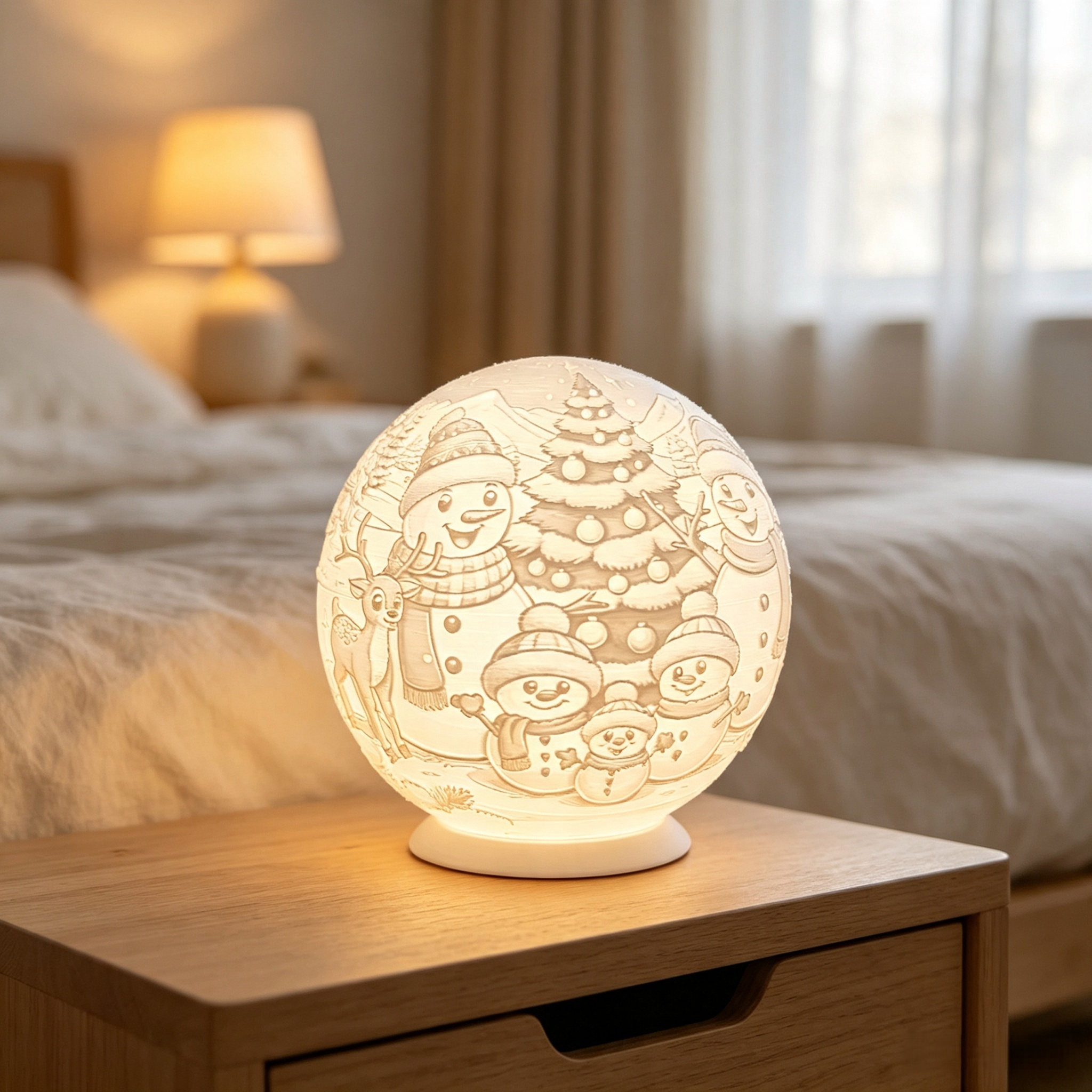 Christmas Snowman Relief Sphere Lamp 3D Printed Art Ornament for Holiday Table Decoration