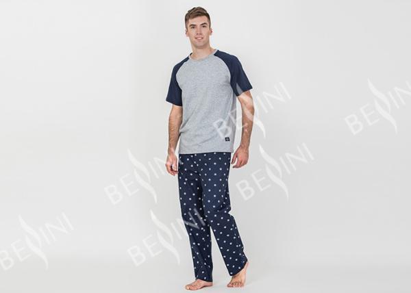 Two Piece Mens Luxury Sleepwear 100% Combed Cotton Jersey Pyjamas Classic Style