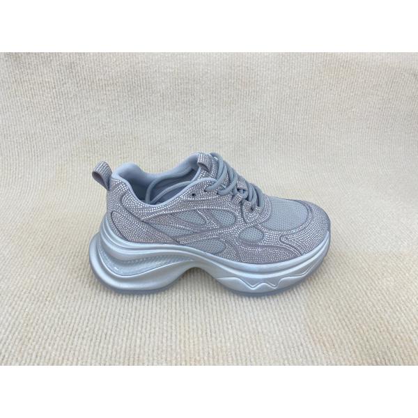 Women fashion walking shoes with bling rhinestone breathable upper grey