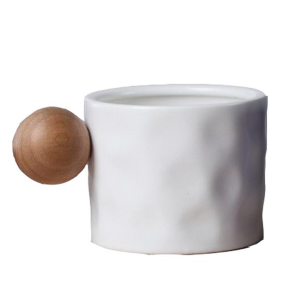 Custom Logo Creative Blue Ceramic Mug With Wooden Handle Samples Offered