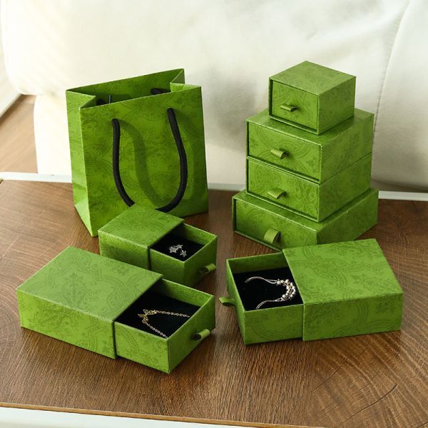 CUSTOM LOGO Wholesale Customizable Factory Green Drawer Box Jewelry Box Ring Earring Pendant Necklace Bracelet Jewelry Packaging Box