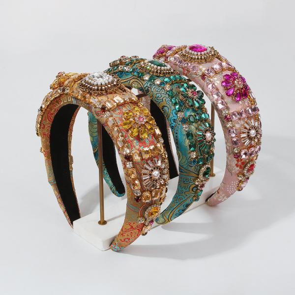 Baroque palace luxurious colorful diamond flower hair hoop headbands ladies ball gorgeous logo picture hair accessories