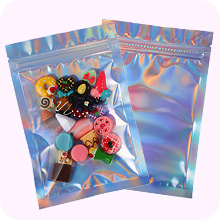 Clear Front Foil Back Iridescent Food Zip Lock Bags Resealable Holographic Stand Up Pouches Smell Proof Mylar Bags