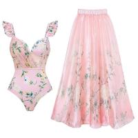 Verão de três peças de roupa de banho com copos regulares e almofadas de duas peças de roupa de banho cor rosa