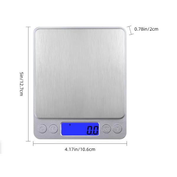Escala de cocina digital 3kg/0.1g 500g/0.01g,1kg/0.1g,2kg/0.1g,3kg/0.1g Acero inoxidable LCD eléctrico electrónico gramo