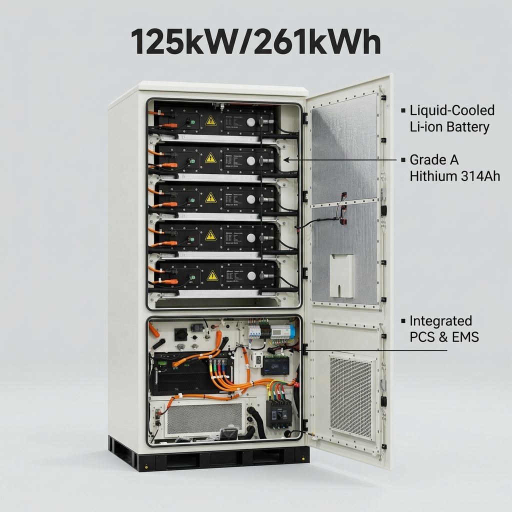 Liquid-cooled Lithium-ion Battery Industrial & Commercial Energy Storage System 125kW 261kWh BESS Hithium 314Ah