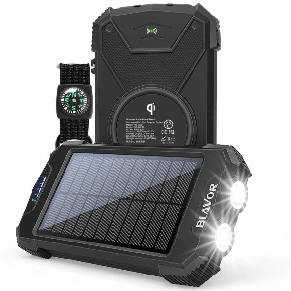 Qi Wireless 10000mAh Portable Charger Solar Power Bank For Phone And Laptop