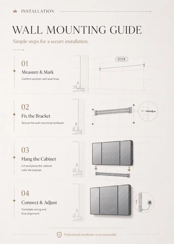 Kingstin Smart Backlit Stainless Steel LED TV Mirror Cabinet for Luxury Bathroom, 100% Custom Size Layout,