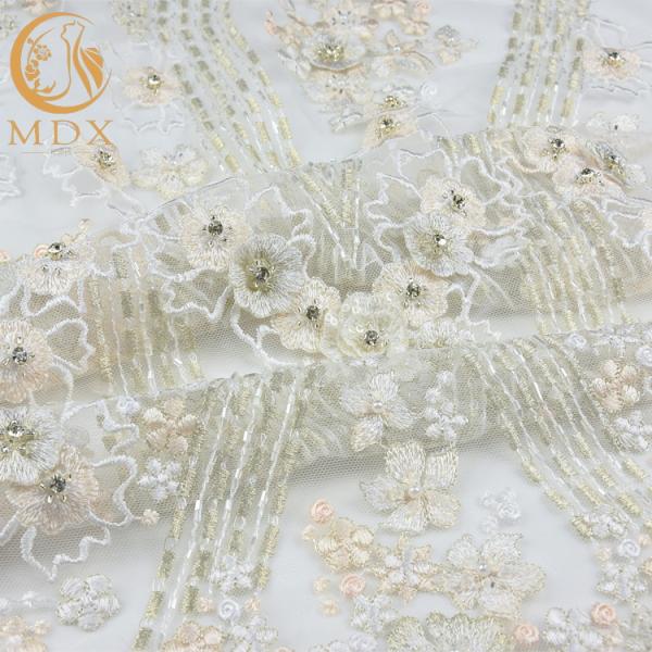 Ткань идеального нейлона ткани Handmade 80% шнурка Applique 3D роскошная вышитая бисером