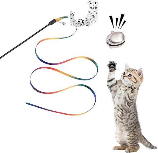 Interactive Cat Toy Classic Rainbow Rope Cat Teaser Stick for Cat and Kitten Exercise