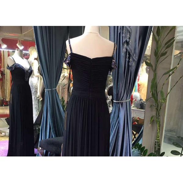 Sling Black A Line Prom Dress Deep V Neck Sweetheart Blue Beading Stretch Fabric