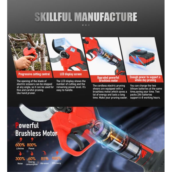 Electric Pruning Shears 45mm Brushless Motor Battery Powered Lightweight Design

