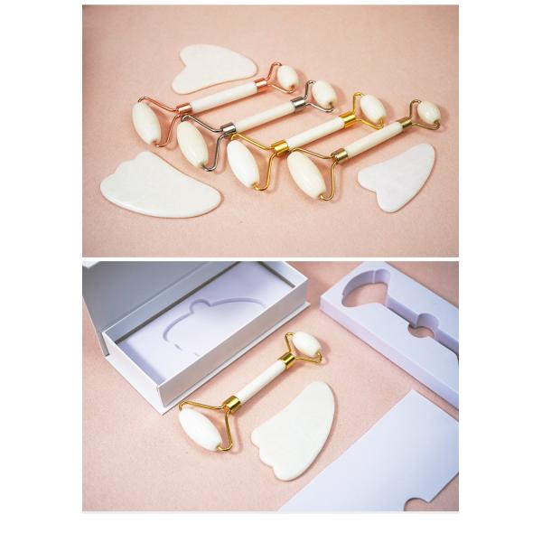 Skin Care Tool Natural White Jade Stone Gua Sha Scraping Board Guasha Face Roller Gift Box Set for Body Muscles Massage