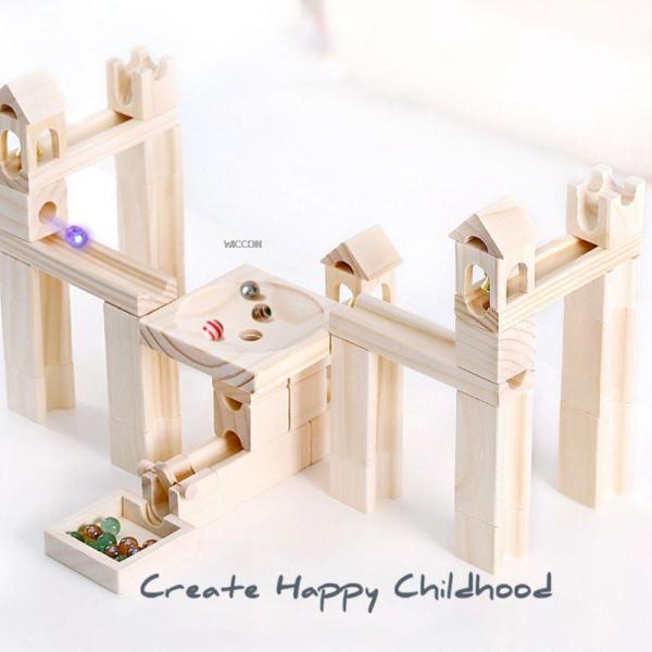 60pcs Wooden Marble Track Assembly Building Blocks Ball Puzzle Children Educational Toys Kids Gift