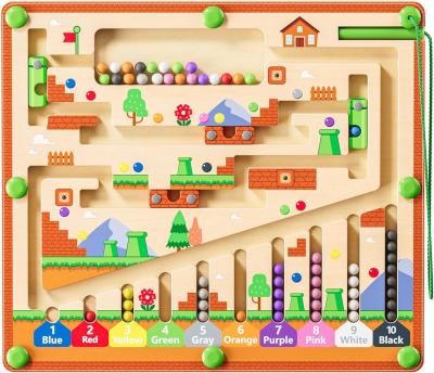 Strong Magnetic Wooden Puzzle Board Color And Number Montessori Maze Toys For Toddlers