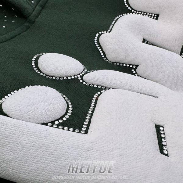 500gsm Custom Rhinestone Hoodie French Terry Hoodie Streetwear Puff Print