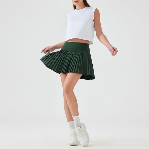 Women's Pleated Tennis Skort High Waisted Quick Dry Yellow Flared A Line Design